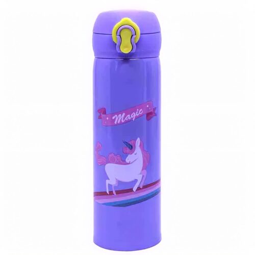 Stainless Steel Cute Unicorn Printed Water Bottle 500 ml – Purple