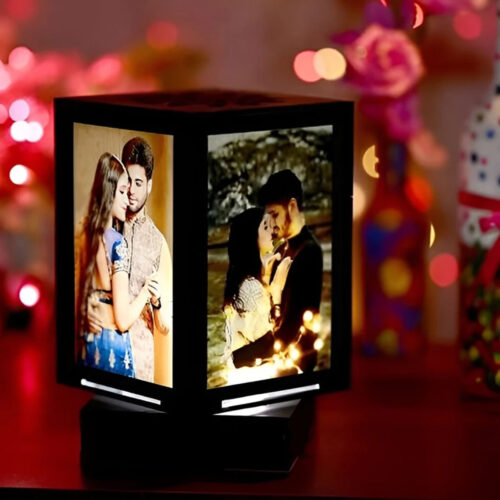 Rotating Table Lamp Your Photos/ Text Message Wooden Frame Best Gift Table Lamp
