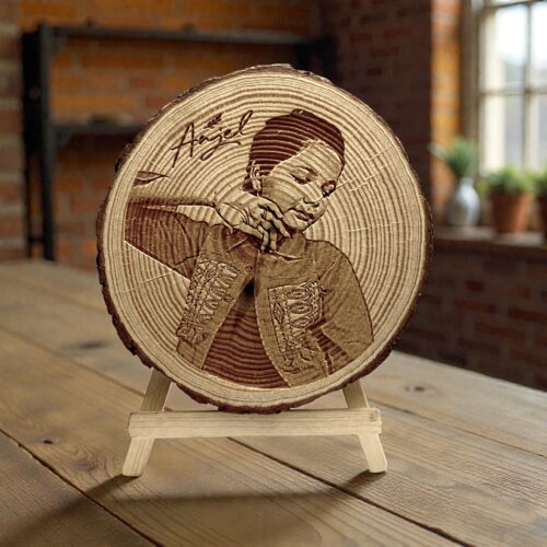 Personalized Natural 8 inch Wooden Slice Photo Frame with Wood Stand