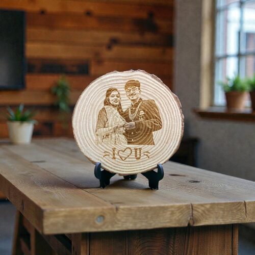 Personalized Natural 6 inch Wooden Slice Photo Frame with Wood Stand