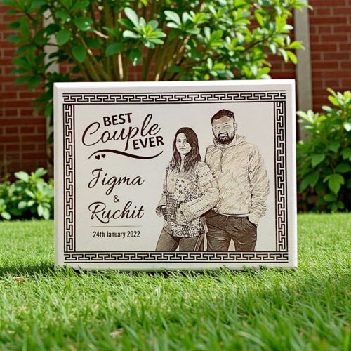 White Wooden Engraved Photo Frame