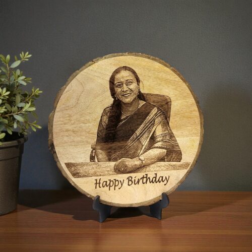 Personalized Natural 10 inch Wooden Slice Photo Frame with Wood Stand