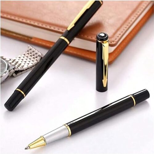 Roller Ball Pen sleek Black Pen with Gold Trim