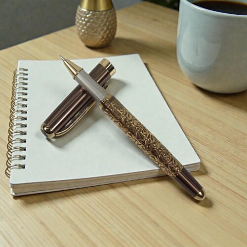 Brown Color Body With Gold Clip Flower Design Cap type Ball Pen