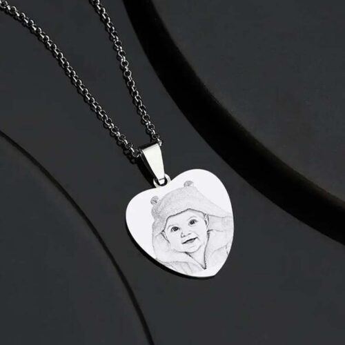 Antiqued Laser Carved Sterling Silver Photo Heart Necklace