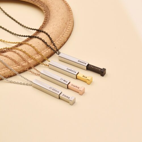 Personalized Hidden Message Necklace,Personalized 3D Bar Necklace,Secret Message Necklace,Vertical Bar Necklace,Bridesmaid Gift,Gift For Her