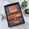 Tan color Wallet + Keychain + Sunglasses cover - Personalised Gift Set for Men