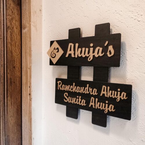 Door Name Plate Wood Brown with Golden Latter Customize Names for Home - 0215 (Copy)