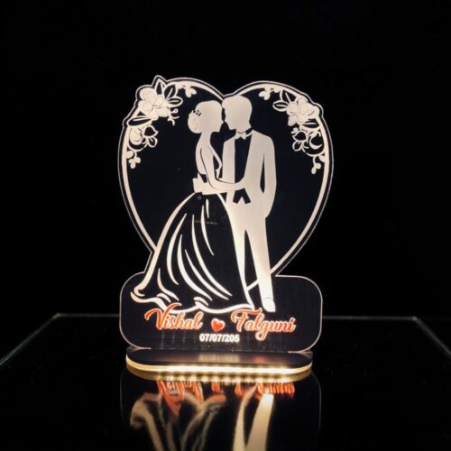 Personalized Heart shape LED Photo Frame for Couples | Photo Frame with Customized Photo, Name and Date | Wedding Anniversary Gift for Couple