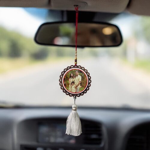 Personalized Photo & Message Printed Car Rear Mirror Hanging - Car Hanging for Decoration, MDF Wooden Art, Car Accessories, Wood Hanger