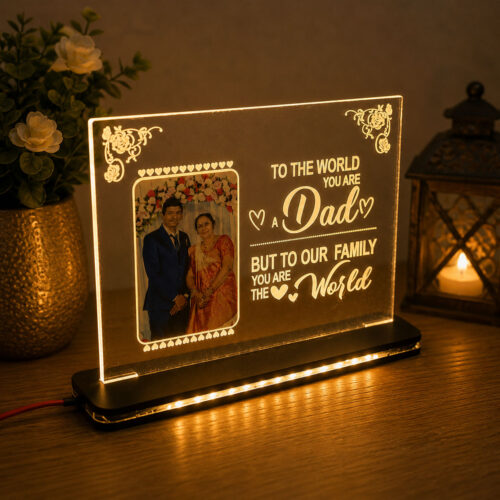 Personalized LED Frame for Dad | Photo Frame with Name and massage