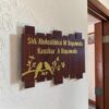 Door Name Plate Wood Brown with Golden Latter Customize Name Plate for Home - 0220