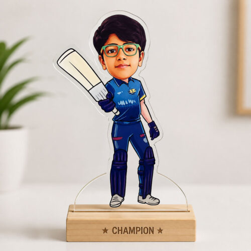 Customized Cricket Caricature with Bat Best Gift for Brother | Friends Birthday | Anniversary | Ceremony (8X4 Inch)