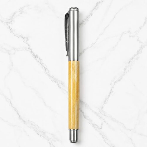 Metallic Glossy Wooden Ball Pen with Silver Cap | Openable Cap Mechanism | Smooth Writing Pen | Premium Wooden Executive Pen for Office School Business Gift