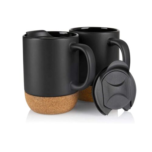 Premium Black Ceramic Coffee Mug with Cork Base | Heat-Resistant Grip | Stylish Mug for Office, Home & Gifting (350 ml Approx.)