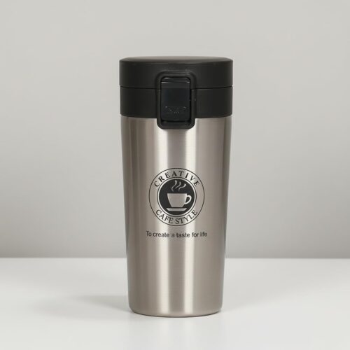 Insulated Stainless Steel Coffee Mug 400ml | Double Wall Vacuum Travel Cup | Leak-Proof Lid | BPA-Free | Non-Slip Base | Portable Coffee Tumbler with Strap (Silver)