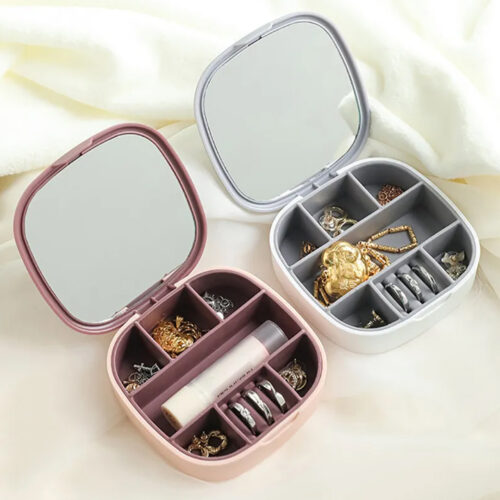 Mini Jewelry Organizer Box with Mirror | Portable Jewelry Storage Case | Multi-Compartment Ring and Earring Holder | Compact Accessory Organizer for Home and Travel