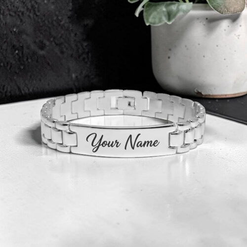 Personalised Premium Bracelet For Man in Silver - Custom Name Engraving Adjustable Bracelet For Men & Boys | Personalized Premium Rakhi with name (Copy)